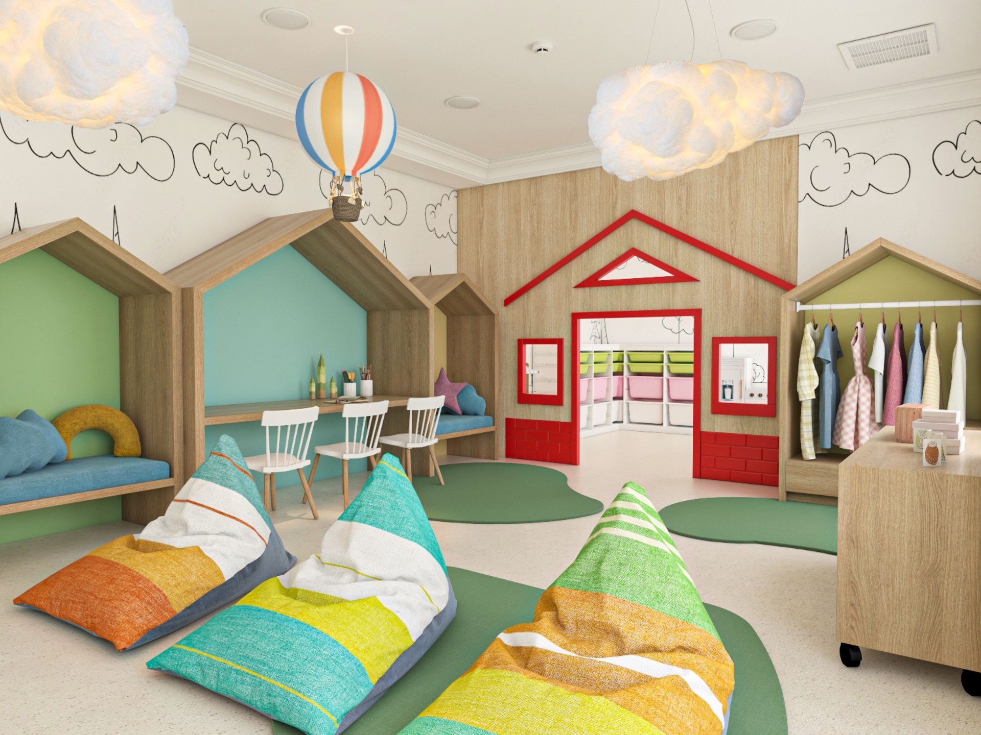 Colorful Cozy Kids Playroom with Educational and Recreational Amenities